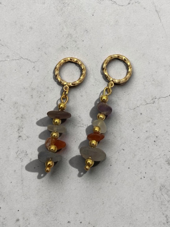 Hand Crafted Jewelry - Hand Crafted Gold Drop Earrings with Brown, Gray, Purple & Orange Beads